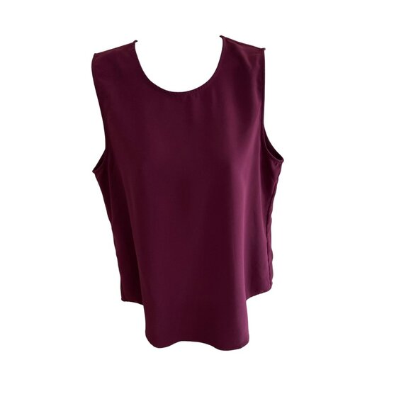 Theory Sleeveless Burgundy Urban Crepe Blouse L 100% Polyester Womens Top - Picture 6 of 8